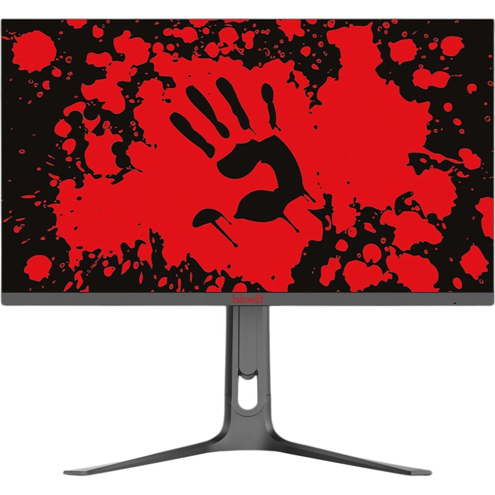 Bloody MN272Q вид спереди &mdash; игровой монитор с красно-чёрным контентом на экране