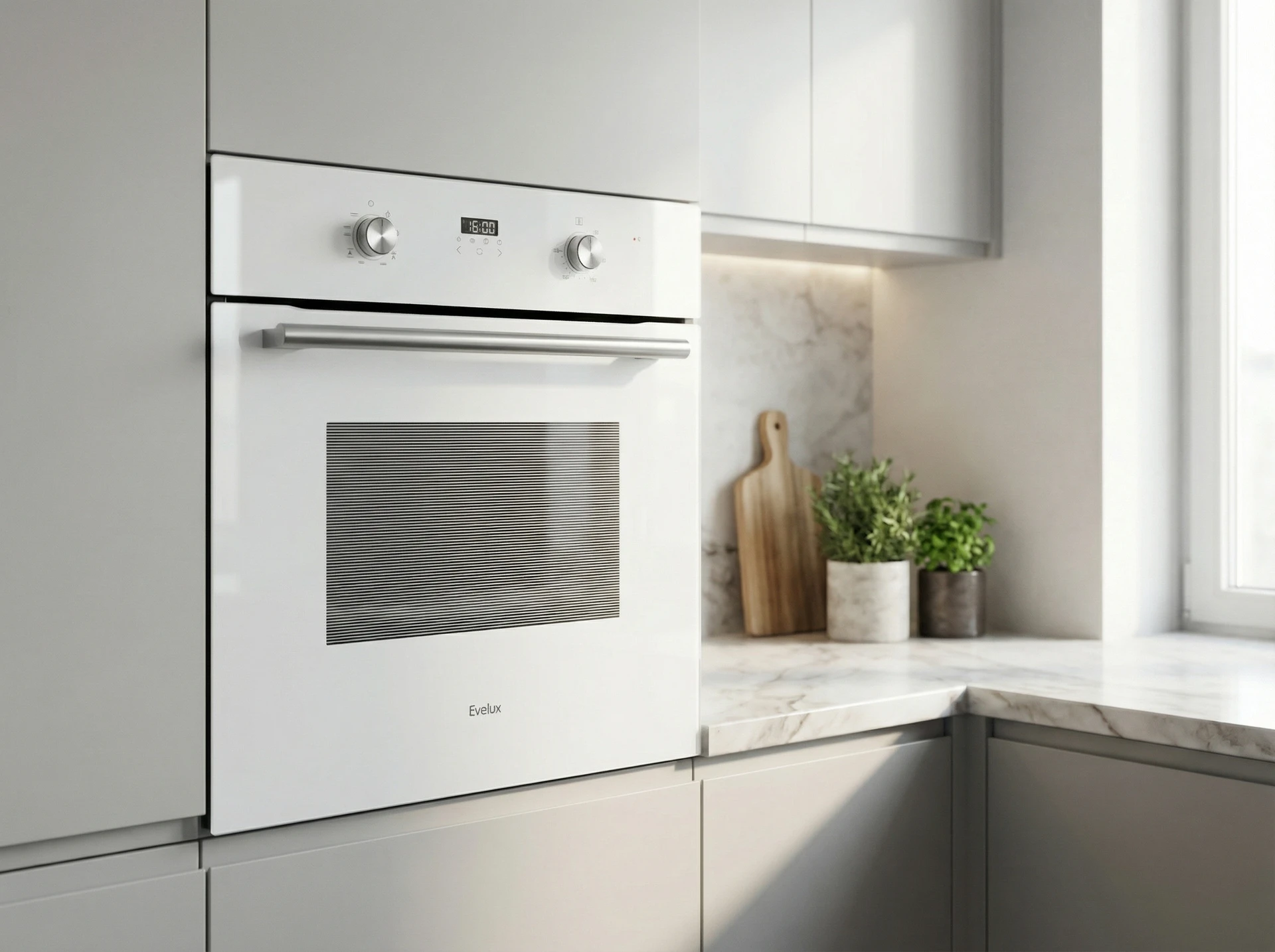 Электрический духовой шкаф Evelux EO 630 PW - фото в интерьере